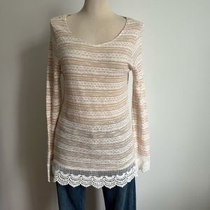 C - White & Tan Light Long Sleeve Knit / Shirt